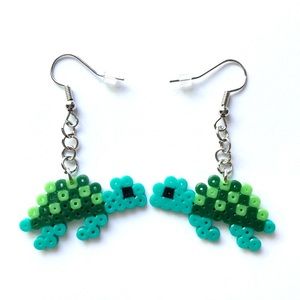 Handmade Mini Perler Bead Green/Black Turtle Earrings. New